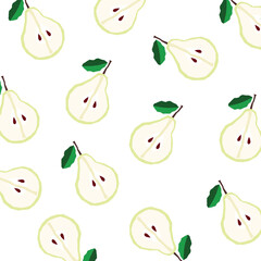 A charming pattern featuring cartoon-style pears with green leaves. Perfect for fruit-themed designs, stationery, or any project needing a whimsical touch.