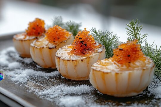 Smoked scallions on a scato dish.