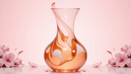 Elegant peach-toned vase featuring artistic swirls on a soft pink backdrop.