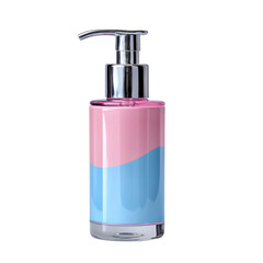 Obraz premium Elegant Glass Soap Dispenser with Two-Tone Design in Pink and Blue for Modern Bathroom or Kitchen Decor transparent background