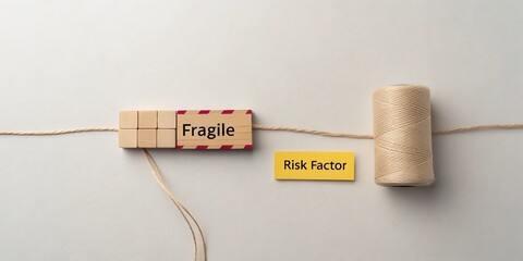 Fragile wooden block with a thread linking to a risk factor