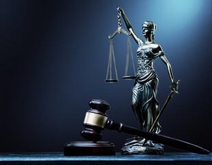 Lady Justice bronze statue in law concept