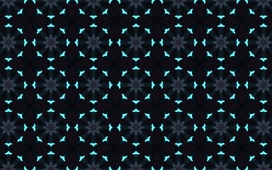 Seamless pattern design of abstract blue flowers and bright white dots with a bubbly glass texture
