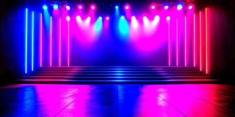Colorful stage lighting creates an energetic atmosphere for performances in a modern venue at night - High Contrast