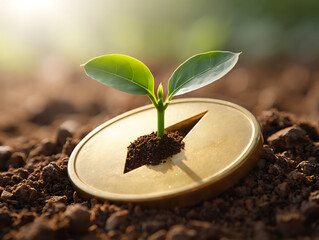 Green Plant Growing from Coin