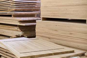 Wooden Parts and Boards Stored in Warehouse Ready for CNC Machine Processing