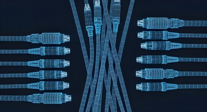 Data Transfer Cable Bundle Blue Wireframe Network Cables Connected and Disconnected technology data
