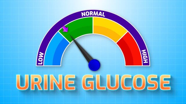4K Animated Urine Glucose Level Meter Increasing from Low to High Levels , Monitoring Glucosuria for Diabetes and Renal Threshold Assessment