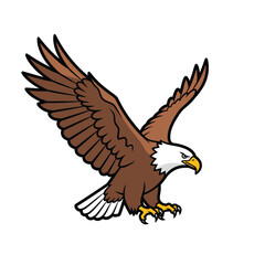 Majestic bald eagle with wings spread in flight symbol of freedom isolated on white background