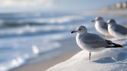 Obraz premium a beach highway with dunes and gulls cluttered shore with shells soft natural light reflecting off sand a family with kids in a car natural poses as they play detailed texture