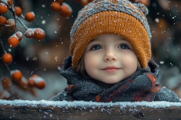 Little girl in winter hat and scarf.