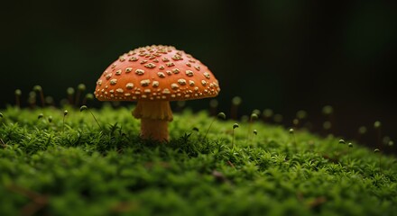Vibrant mushroom on mossy ground macro shot in natural environment