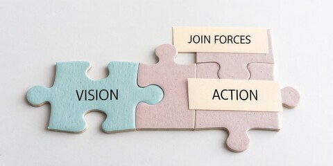 Puzzle Pieces Aligned Forming Teamwork and Strategic Vision