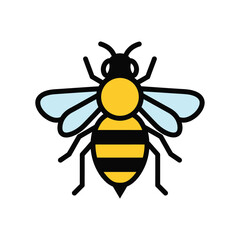 Stylized yellow and black striped insect with translucent wings isolated on white background