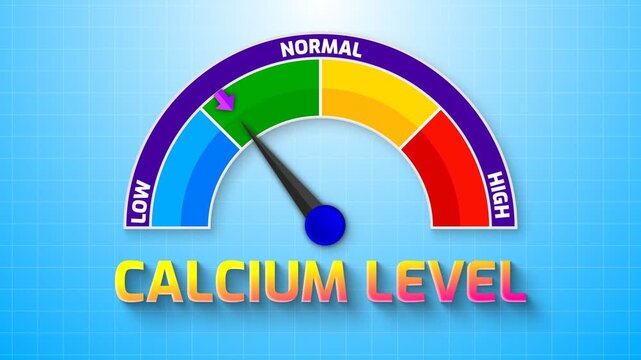 4K Animated Calcium Level Meter Increasing from Low to High Levels , Assessing Bone Health and Electrolyte Balance