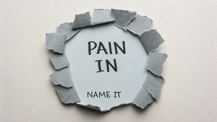 Torn paper circle with the words Pain In Name It