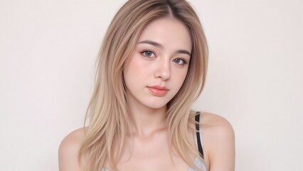 Naklejka premium Portrait of a beautiful young woman with blonde hair looking at the camera