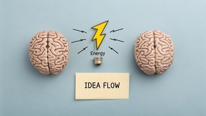Two brains with an electrical flash connecting idea flow