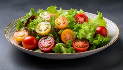 Freshly Prepared Salad With Colorful Tomatoes And Crisp Lettuce On A Neutral Background