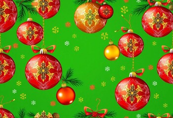 Vibrant Christmas ball & ornament seamless pattern Vector design, glitter, illustration