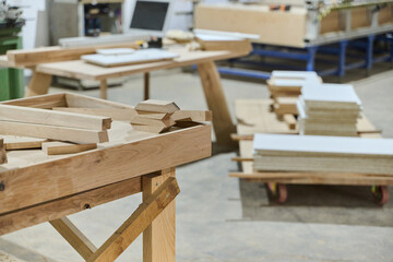 Interior of Wood Processing Industry Featuring CNC Cutting Machines and Wood Processing Equipment