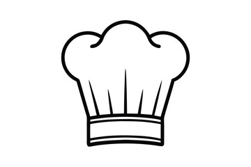 Culinary chef hat appears elegantly in clear simple outline style over a white backdrop