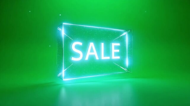 Dynamic glowing SALE announcement with particles creates exciting retail promotion event in vibrant green digital space