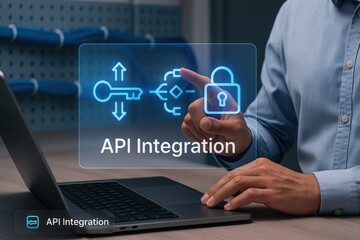 Api integration for enhanced business efficiency office setting digital interface professional environment close-up view technology advancement
