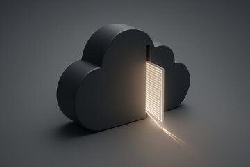 Glowing data breach concept in dark cloud icon with cutout