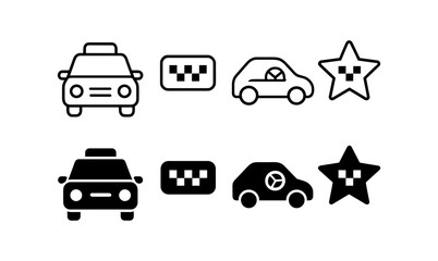 Fototapeta premium Taxi icons: minimalist and bold black and white symbol set