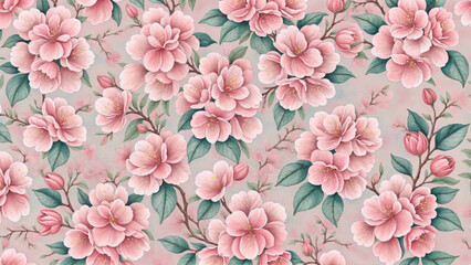 Soft seamless pattern with pink floral blossoms