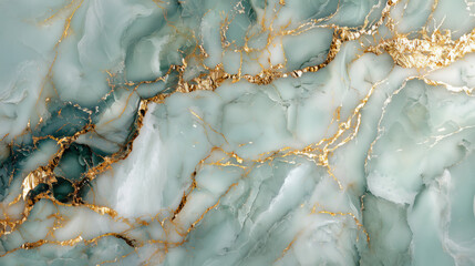 Mint Green Marble with Soft Gold Highlights and Elegant Veins for Texture Background