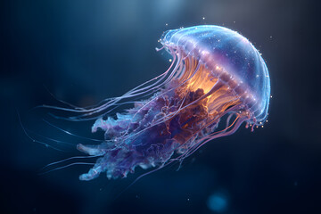 Glowing Jellyfish in the Deep Dark Ocean
