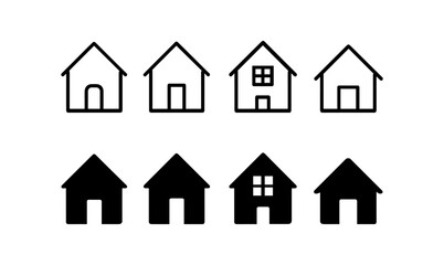 Fototapeta premium Minimalist home icons set: outline and filled house designs