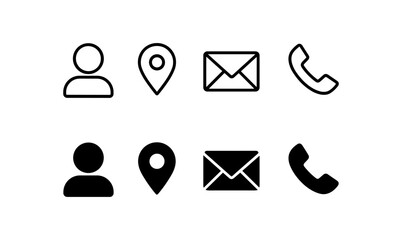 Minimalist line and solid icons for communication and location elements