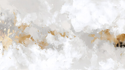 Abstract Acrylic Art on White Background with Golden and Beige Subtle Texture