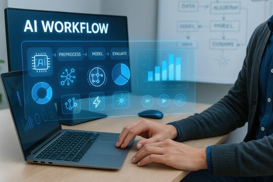 Ai workflow optimization enhancing business efficiency through data processing office environment digital content professional viewpoint