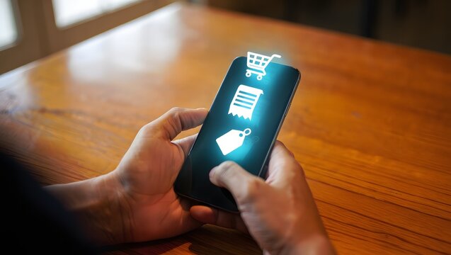 Person holding a smartphone displaying a battery charge indicator - Powered by Adobe