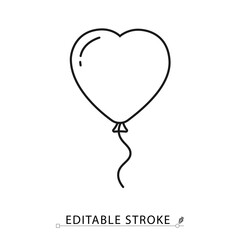A heart shaped balloon icon in a minimalist line style with editable stroke. Love symbol, party decoration, romantic valentine gift, birthday celebration, wedding anniversary surprise.