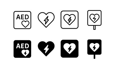 Various heart and aed icons in minimalist style design for medical use