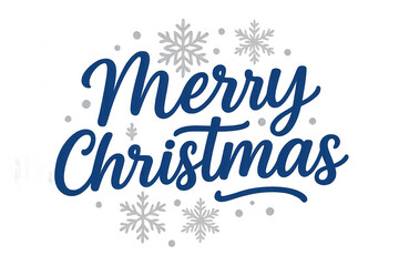 Fototapeta premium Merry christmas lettering with snowflakes on transparent background, holiday greeting, winter season