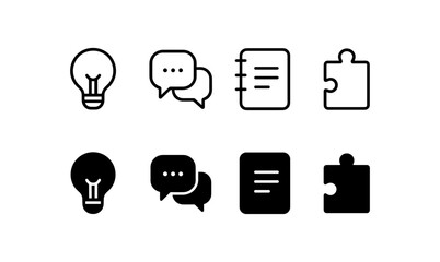 Fototapeta premium Minimalist outline and solid icons for ideas, communication, and planning