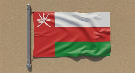 Omani flag on wall symbolic emblem with red white and green colors