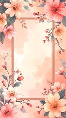Obraz premium Delicate floral frame on a soft peach backdrop