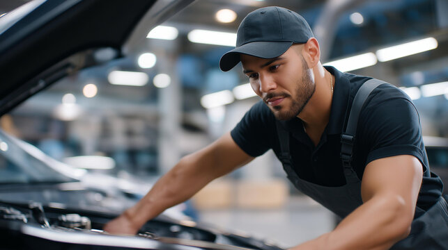 A mechanic adjusting timing belts in a performance car highlights technical skill mechanical precision preventive maintenance and expertise in high performance engine