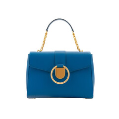 Photo of blue leather handbag isolated on transparent background
