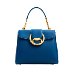 Photo of blue leather handbag isolated on transparent background