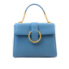 Photo of blue leather handbag isolated on transparent background