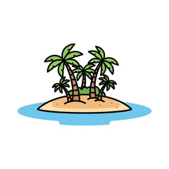 Tropical island palm trees ocean water beach sand cartoon vector isolated