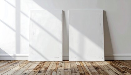 Two blank canvases in a room with sunlight